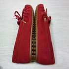Minnetonka Womens 10 Moccasins Kilty Fringe Red Suede Flat Loafer Driving Shoe