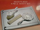 Godinger Silver Plated 4 Piece Vanity Set Brush Comb Mirror Tray Nos Vintage