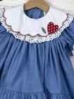 Vintage Baby Girl Baby Togs Sz 12m Dress Blue S s Lace Trim Large Collar Heart