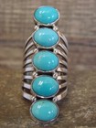 Navajo Indian Sterling Silver Turquoise Row Ring -thomas Yazzie - Size 6