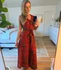 Vintage 1960 s Baroque Psychadelic Paisley Collar Sleeveless Jumpsuit Lined Med