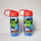 Lot 2 Spiderman Hulk Flip Top Water Bottle Drink Cup Glass 16 Fl Oz Each Plastic