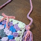 Lisa Kay Handmade Crochet Multicolor Shoulder Bag Bow Fringe Drawstring Bohemian
