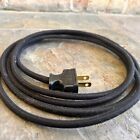 Black Round   8  Vintage Lamp Cord    Cloth Covered Wire W  Black Flat Plug