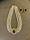 Vintage  Rare Faux Pearl   Entruscan Byzantine Red Cabachon Set