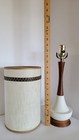 Vtg Mid Century Modern Sculpted Wood   White Ceramic Genie Lamp   Shade