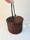 Primitive Burgundy Woven Metal Basket W  Swing Handle Rustic Farmhouse Decor