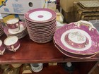 Bristol China Porcelain Purple White Gold Trim Dinner Set Teacup Saucer