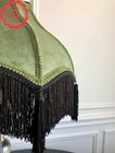 Victorian Velvet Lamp Shade 16  Bell Shape W  Tassels Fringe Olive Green Large