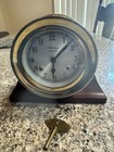 Chelsea Ship   s Bell Clock 4 5    Traditional Brass   Mahogany Base W  Wind Up Key