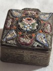 Vintage Italian Micro Mosaic Pill Box Stamped Italy Square Brass Floral Trinket 