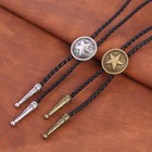 Bolo Tie Western Cowboy Rodeo Necklace Braided Leather Cord Alloy Texas Star