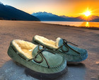 Ugg Dakota Peacock Blue Suede Moccasin Slippers 5612 Us Womens Size 5 Eu 36 New