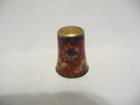 Thimble Vintage Brass   Cloisonne Flowers On A Red Background   Green Scalloped