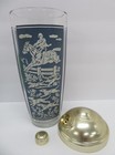 Vintage Steeplechase Equestrian Glass Cocktail Shaker Set Gold Rim 6 Glasses 10 