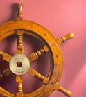 18   Wooden Ship Wheel With Brass Center-- Nautical Wall  Decor Boat Steering -g