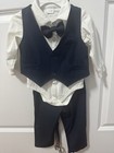 Boys Navy   White 5pc Suit Set 12-18m Vest Shirt Pants Bow Tie Suspenders