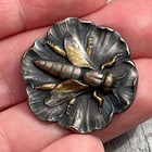 Antique Victorian Wasp Button Stamped Metal Wasp On Flower Floral  1-1 8 