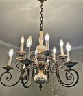 Vintage Porcelain And Brass Chandelier Ceiling 12-light Fixture Mid-20th Century