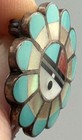 Vintage Zuni Sunface Brooch Pendant Inlay Sterling Silver Turquoise Coral Jet