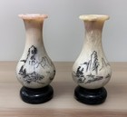 Oriental Carved Soapstone Vase Set Of 2 Vintage