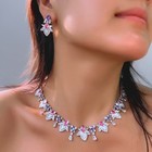Women Flower Fringe Necklace Earrings Silver Plated Cz Enamel Bridal Jewelry Set