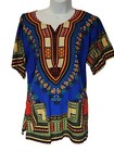 Dashiki African Print Short Sleeve Tunic Blouse Top Pockets Ethnic Boho Hippie