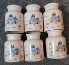 Set Of 6 International Heartland Spice Jars Vintage Ceramic Canisters Farmhouse