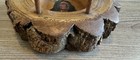 Antique Painted Bull Live Edge Log Sewing Pin Cushion Thimble Thread Holder