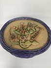 Vintage Sewing Wicker Basket Hard Resin Floral Top Purple 15   x12   x9    Bee Handles