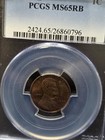1909 Vdb 1 Cent Ms65rb Pcgs Indian Head Nice Graded Coin Rare Investment Piece