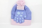 Disney Girls Frozen Winter Hat Beanie   Gloves Set Anna Elsa Patch Purple Pink