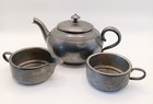 Vintage Pewter By Rice Teapot With Creamer And Sugar Bowl Set