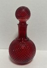 Vintage 9 5  Ruby Red Genie Bottle Diamond Point Cut Glass Decanter W  Stopper