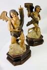 Pair Of Antique Hand-carved Angel Figures On Original Bases   Circa 18th   19th Ce