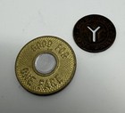 Nyc Subway Tokens Lot Of 2     Nycta Bullseye   Y Cutout Good For One Fare