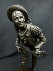 Antique Vintage Signed Bronze Bouret Figaro Musician Statue  Read