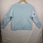 Women s Blue Daisy Flower Knit Sweater Soft Crew Neck Cozy Floral Pullover