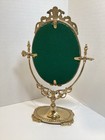 Vintage Ornate Solid Brass Oval Tilting Vanity Dresser Mirror On Stand 10 25