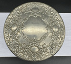 Vtg  Vanity Glass Powder Jar W  Ornate Floral Rose Silver Plated Lid  Uv Green
