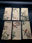Vintage Set 6 Cloth Napkins Asian Bird Floral Chinoiserie Print 18x18