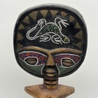 Vintage Wooden Hand Beaded West African Ceremonial Tribal Mask Lizard 10    Tall