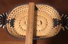 Vintage Hand Made Wicker Basket With Blue And White Porcelain Handles