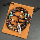 7 Chakras White Rock Crystal Point Pendant Multicolor Beaded 30  Long Necklace