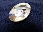 Vintage Lee Sands Handcrafted Women Wearing Hat Inlaid Abalone Shell Pin Brooch