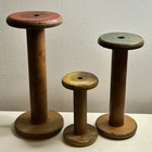 Vtg Wooden Spools Primitive Industrial Textile Mills - Set Of 3   14    11      7    