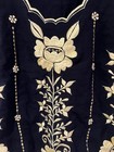Linen Blend Embroidered Mexican Oaxacan Fiesta Boho Top Black Gold Floral M l W5
