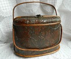 Vintage Wooden Wood Purse Trinket Box Embossed Overlay Latch   Hinged Bottom
