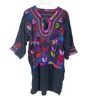 Mexican Embroidered Tunic Top Handmade Colorful Huipil Boho Size Medium
