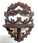 Antique Vintage Handcrafted Leaf Scroll Wood Wall Hanging Folding Single Shelf 